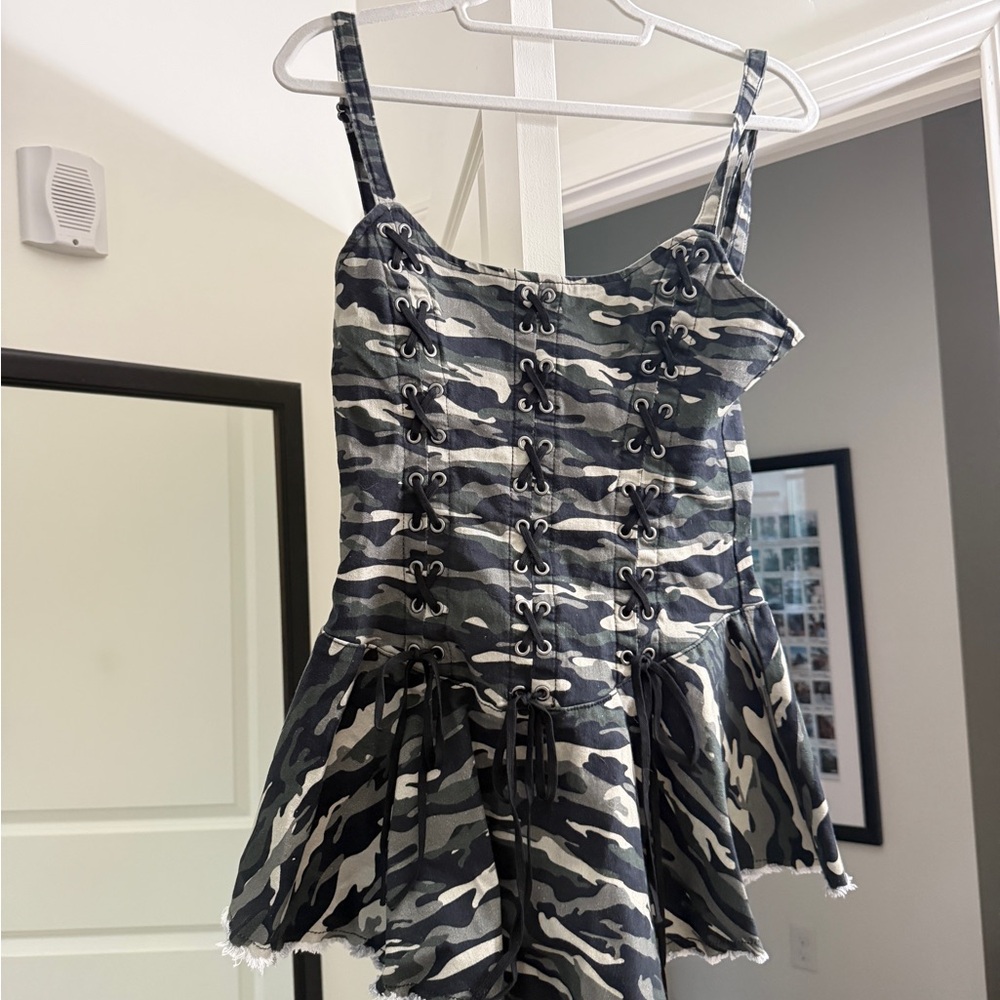 Dolls Kill x Current Mood “Little Miss Attitude” Mini Dress – Camo (XS)
